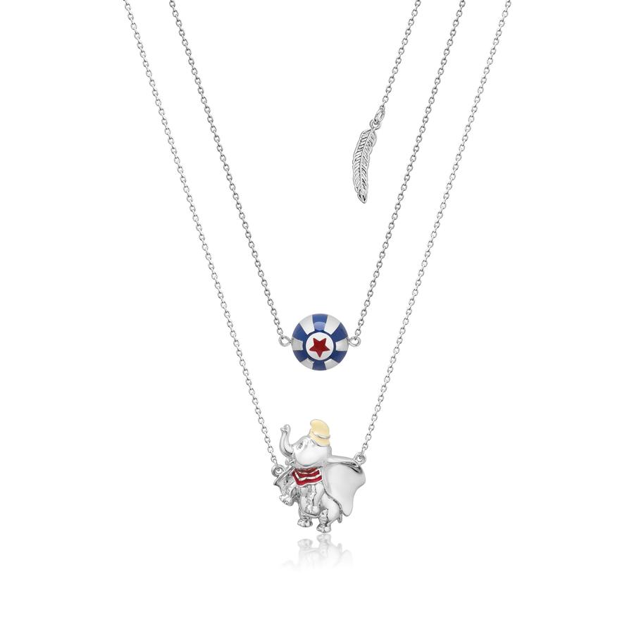 White Gold Plated Dumbo and Circus Ball Double Necklace